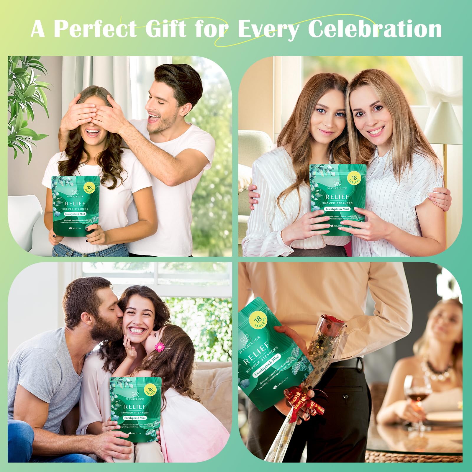 Maybeluck Eucalyptus Mint Shower Steamers 18 Pack | Natural Aromatherapy for Home Spa
