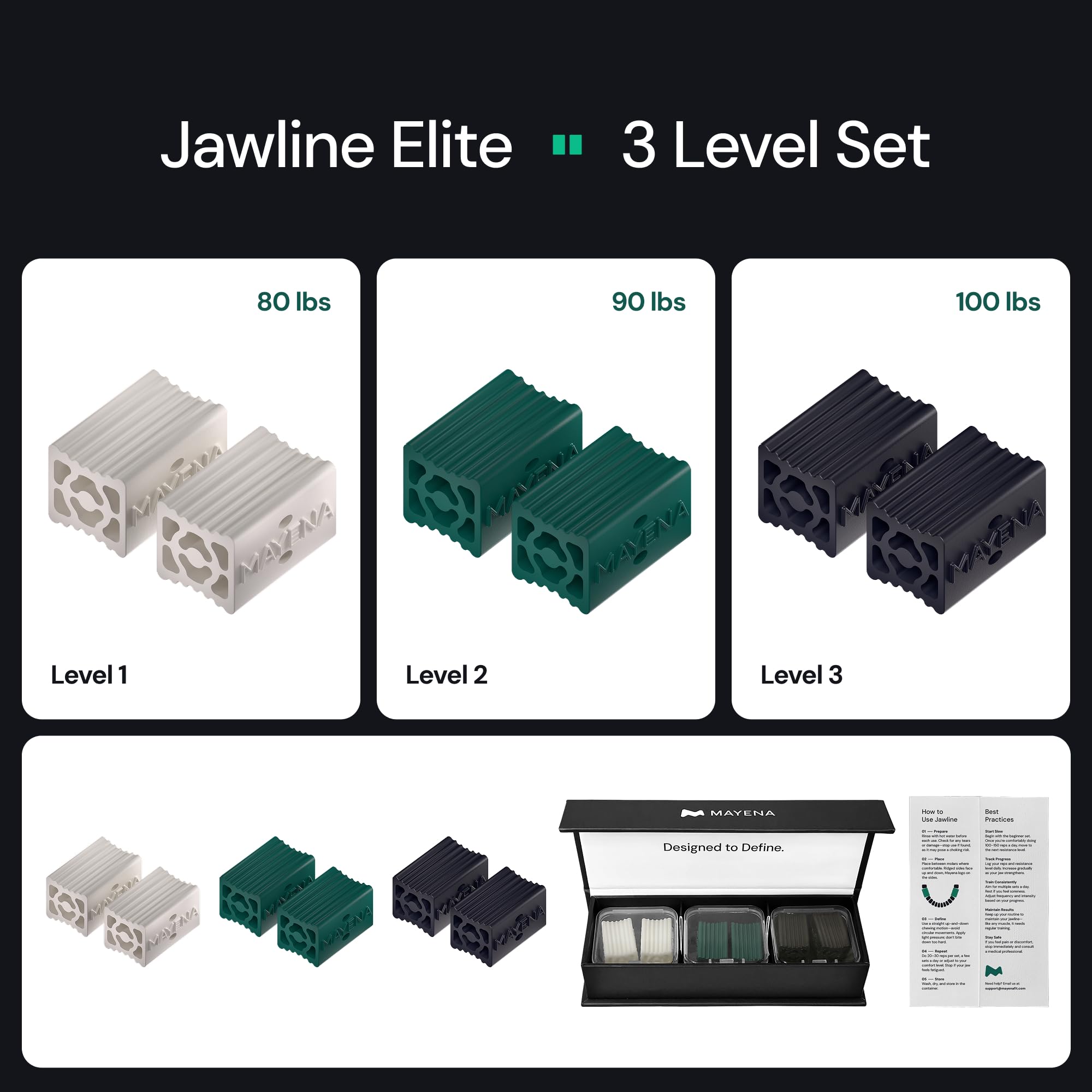 Mayena Jaw Exerciser Elite | Heavy-Duty 3-Resistance Set (80/90/100 lbs)