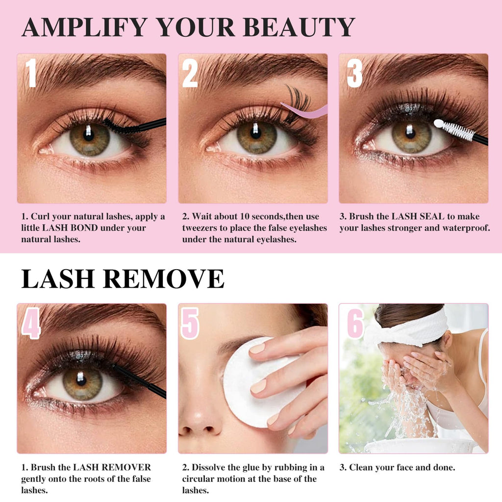 Mayhug Lash Cluster Bond & Seal Kit – 4-in-1 DIY Lash Extensions (Remover + Tweezers)