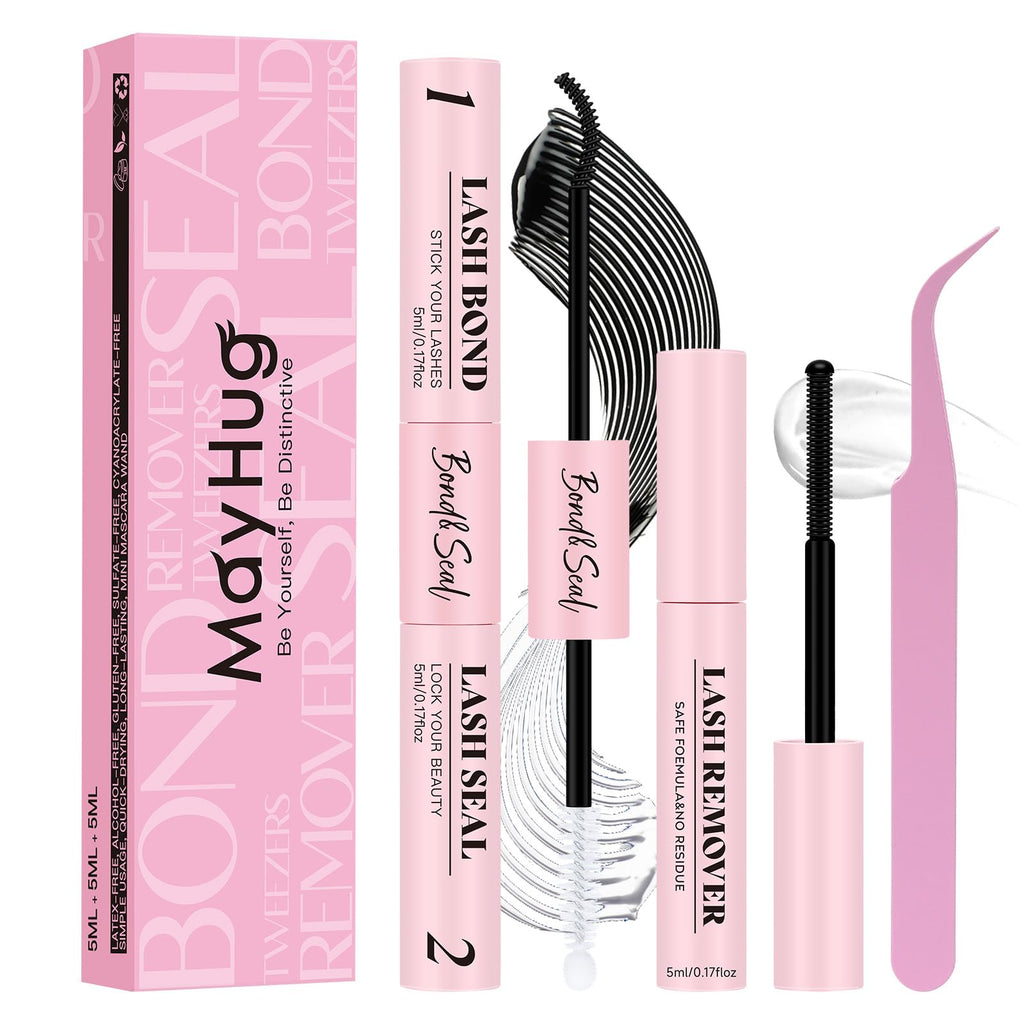 Mayhug Lash Cluster Bond & Seal Kit – 4-in-1 DIY Lash Extensions (Remover + Tweezers)