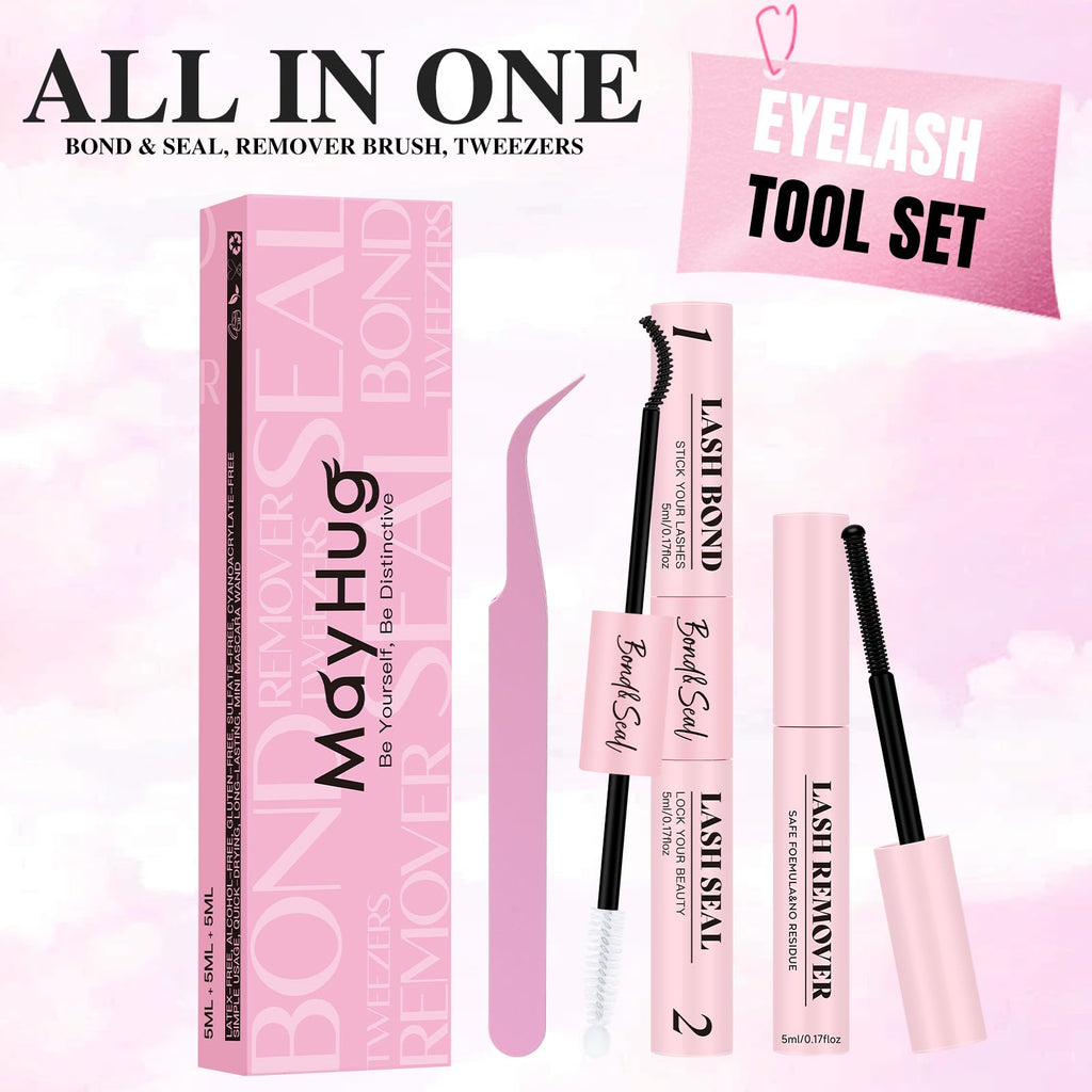 Mayhug Lash Cluster Bond & Seal Kit – 4-in-1 DIY Lash Extensions (Remover + Tweezers)