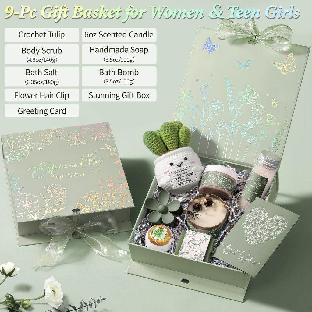 MAYICIVO Spa Gift Set for Women – Vanilla Coconut Self-Care Gift Basket & Home Spa Kit