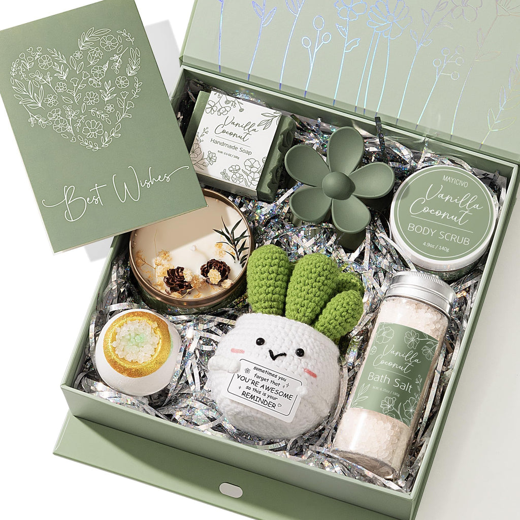 MAYICIVO Spa Gift Set for Women – Vanilla Coconut Self-Care Gift Basket & Home Spa Kit