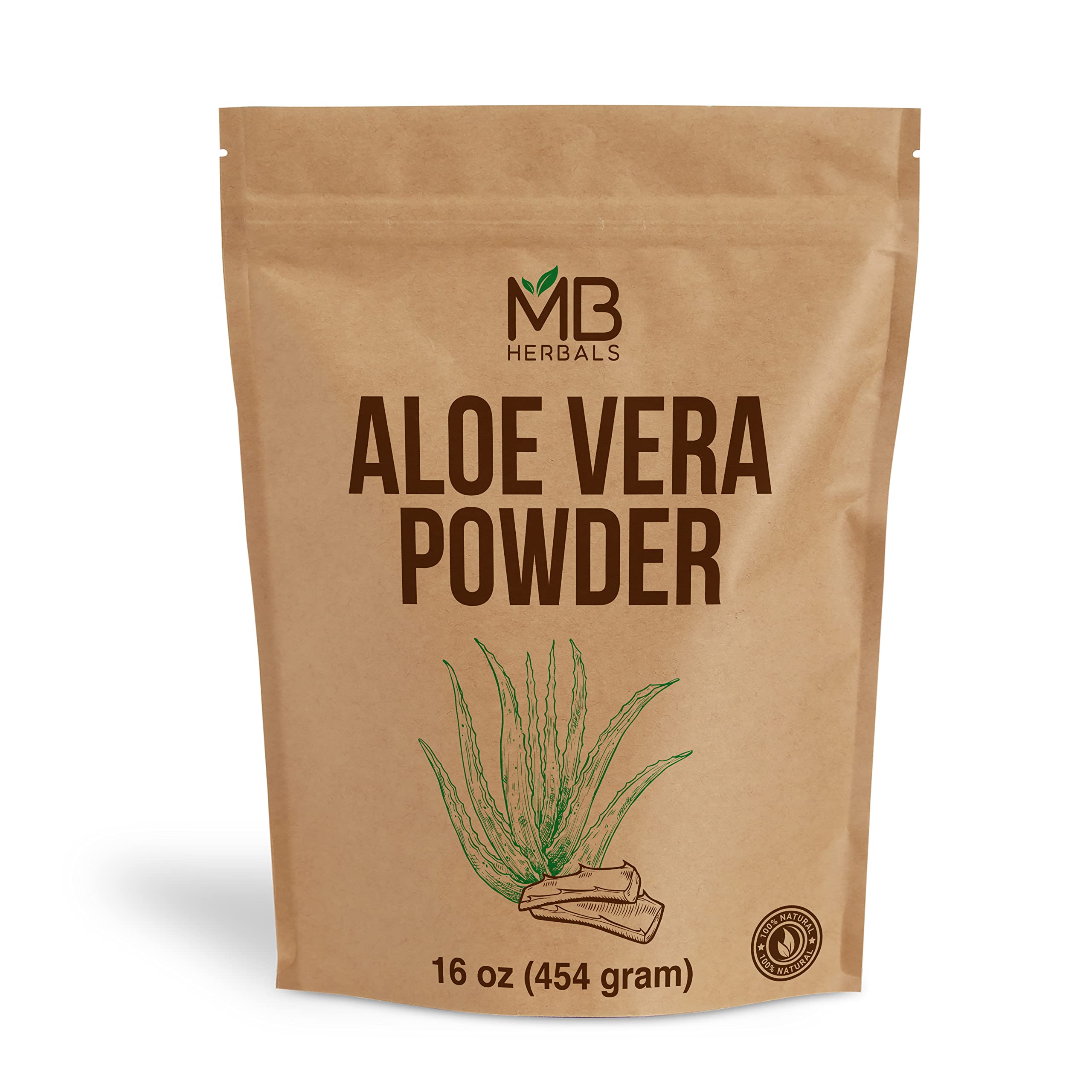 MB Herbals Aloe Vera Powder 1 lb | Aloe Barbadensis Powder for Skin Moisture & Hair Growth Support | External Use