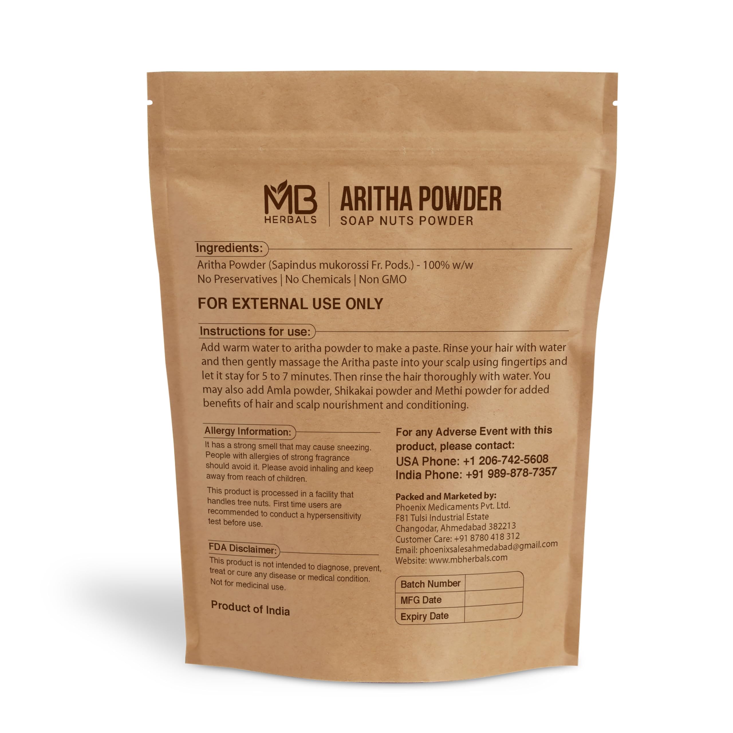 MB Herbals Aritha Powder 16 oz – 100% Pure Soapnut for Natural Hair Care
