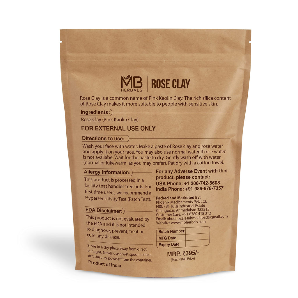 MB Herbals Rose Clay 8 oz | Pink Kaolin Clay for Gentle Oil Control & Mild Exfoliation