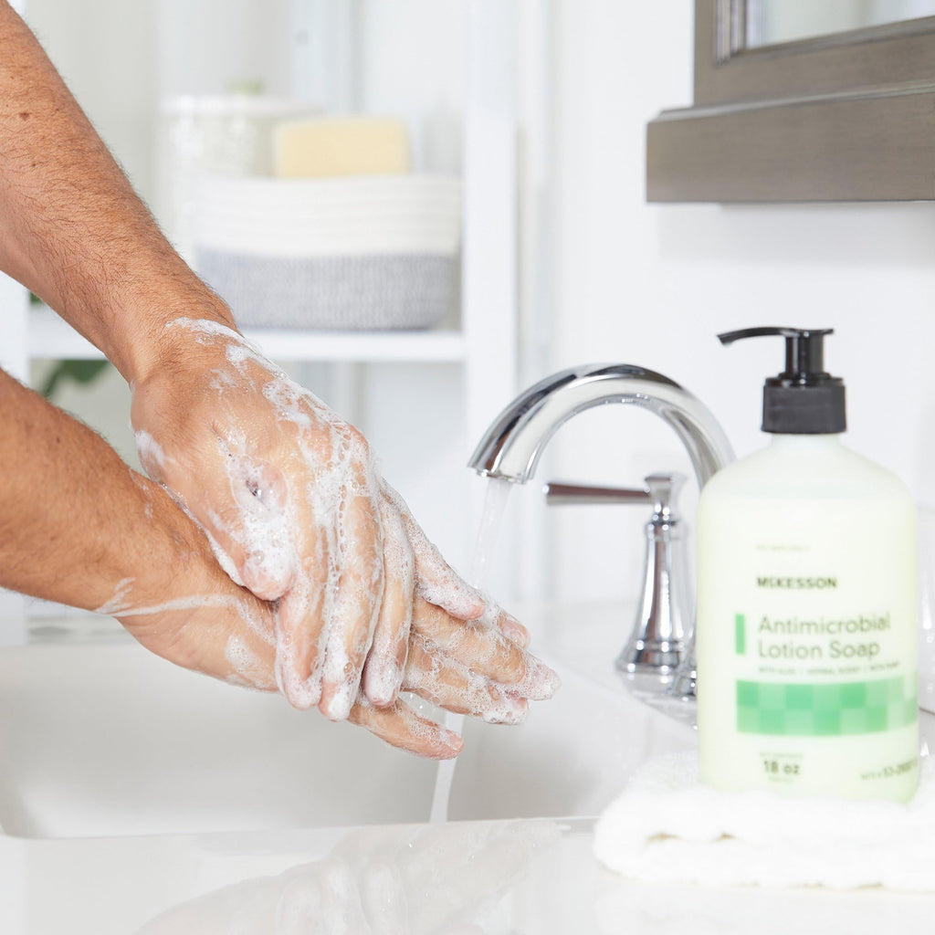 McKesson Antimicrobial Lotion Hand Soap with Aloe — 18 oz Pump Bottle, Herbal Scent