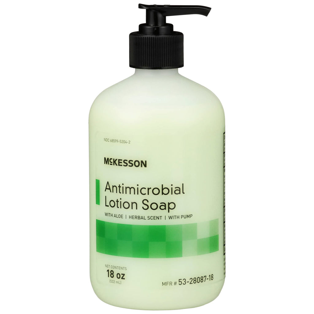 McKesson Antimicrobial Lotion Hand Soap with Aloe — 18 oz Pump Bottle, Herbal Scent
