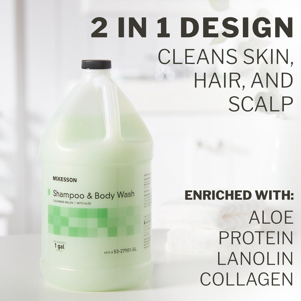McKesson 1 Gallon Body Wash & Shampoo – Aloe & Cucumber Melon, 2-in-1 for Sensitive Skin