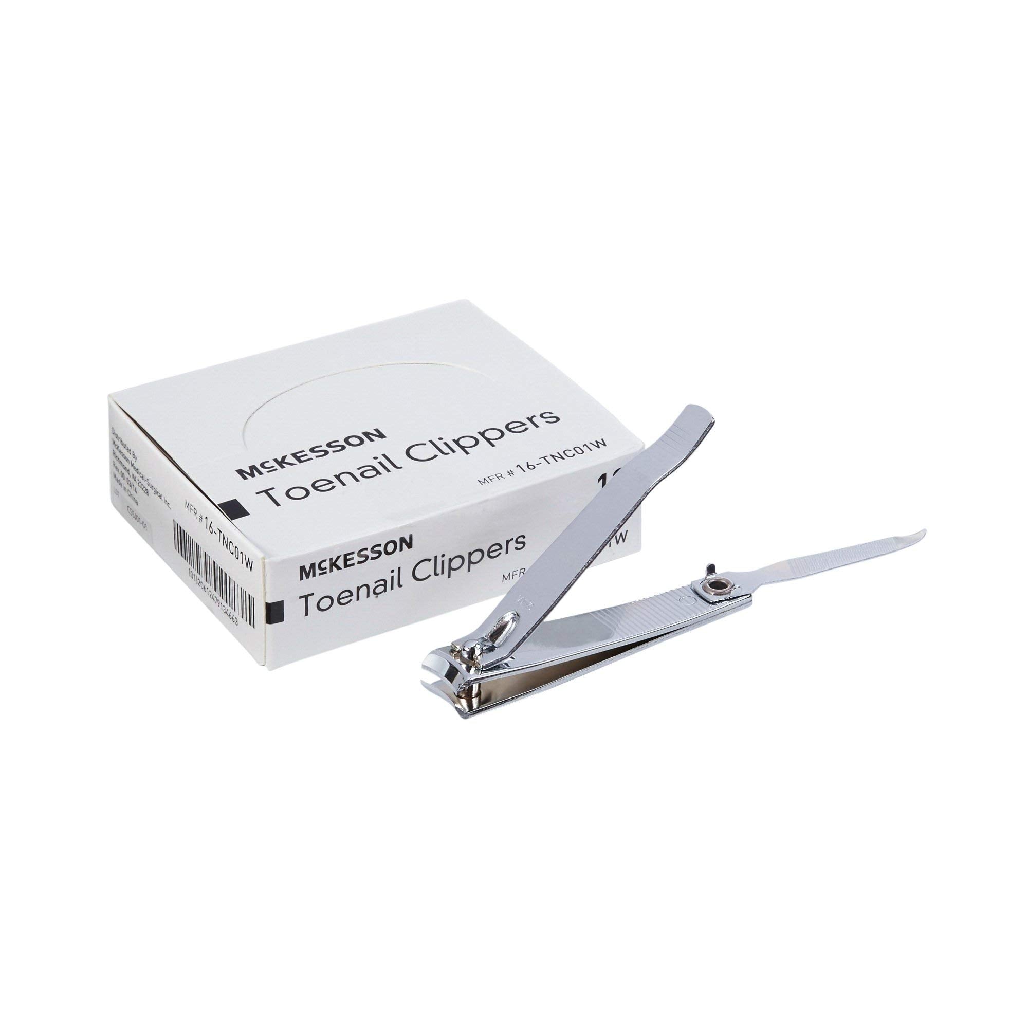 McKesson Toenail Clippers with File – Steel Nail Clippers with Thumb Squeeze Lever (12 Count)