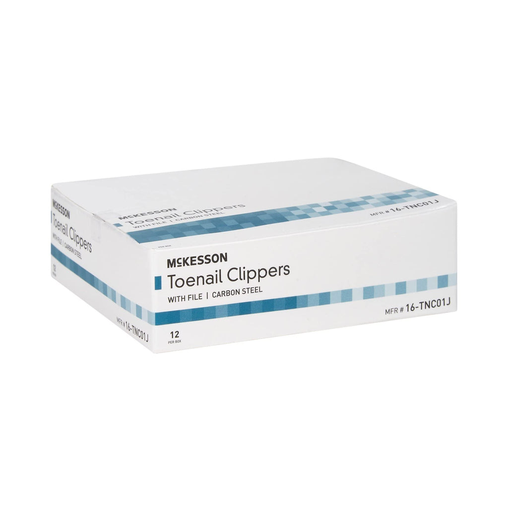 McKesson Toenail Clippers with File – Steel Nail Clippers with Thumb Squeeze Lever (12 Count)