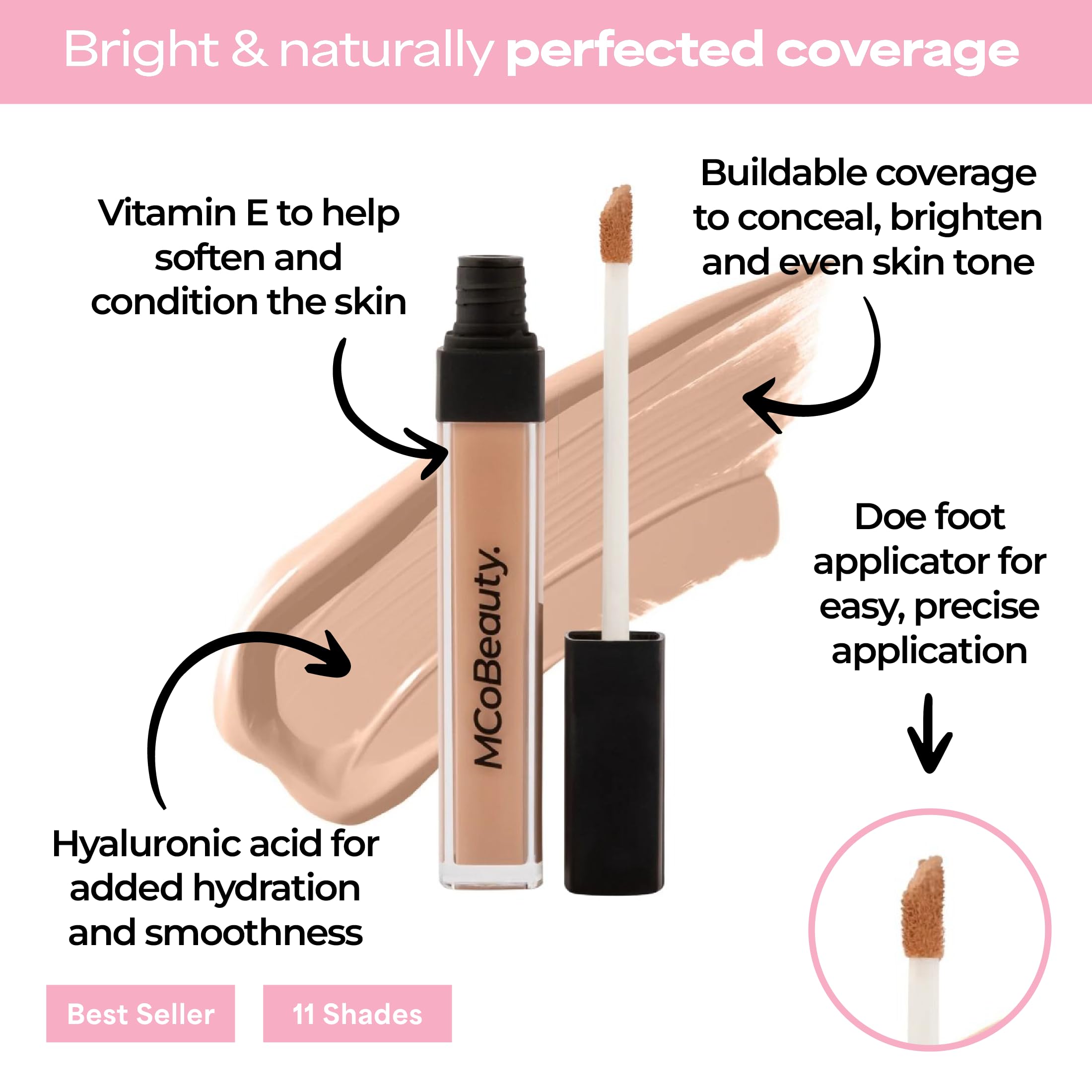MCoBeauty Brighten & Perfect Cream Concealer – 3 Light Beige | Hydrating, Medium Coverage for Under-Eye & Blemish