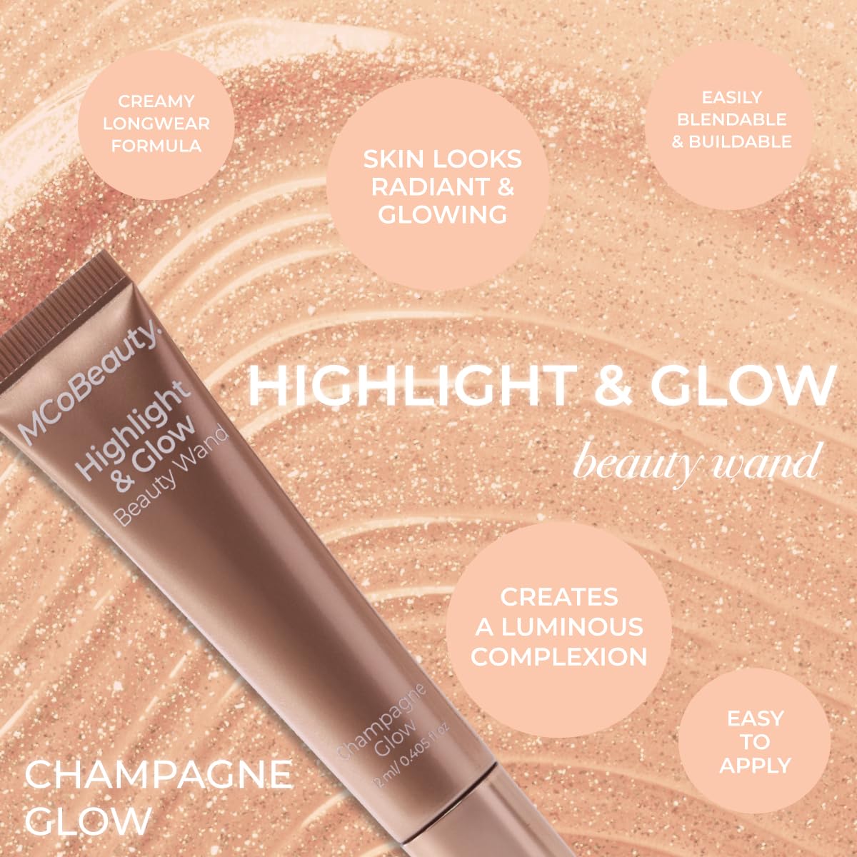 MCoBeauty Highlight & Glow Beauty Wand – Buildable Champagne Highlighter