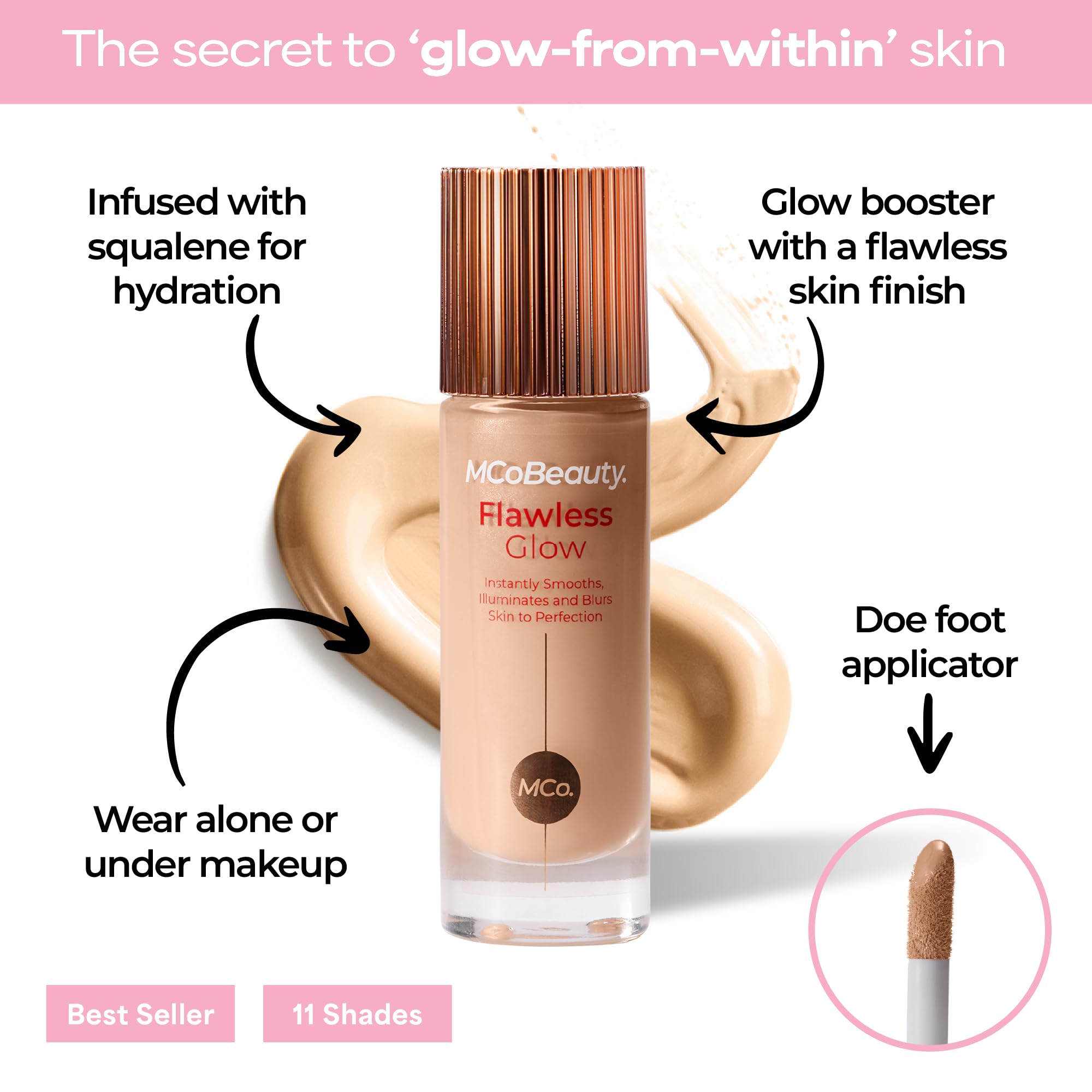 MCoBeauty Flawless Glow Luminous Skin Filter – 3 Light | 4-in-1 Primer, Foundation Booster & Liquid Highlighter