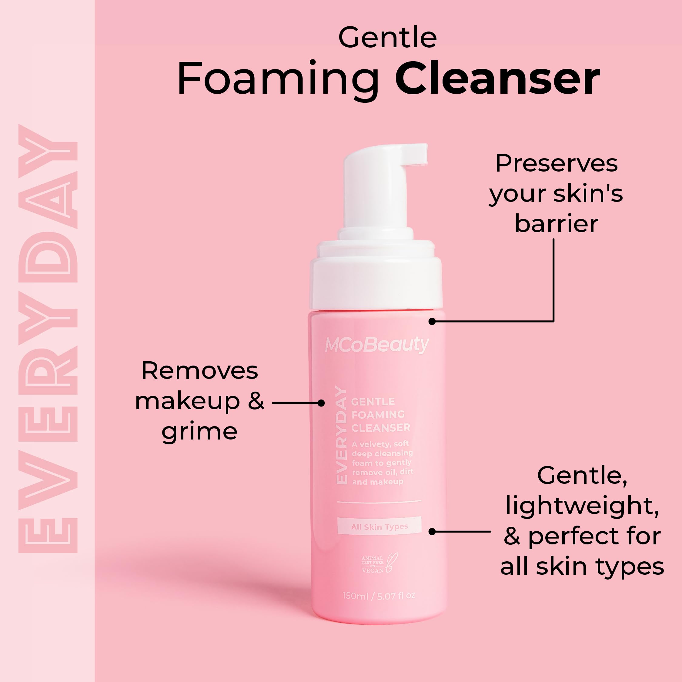 MCoBeauty Everyday Gentle Foaming Cleanser - Soothing, pH-Balanced Face Wash for All Skin Types