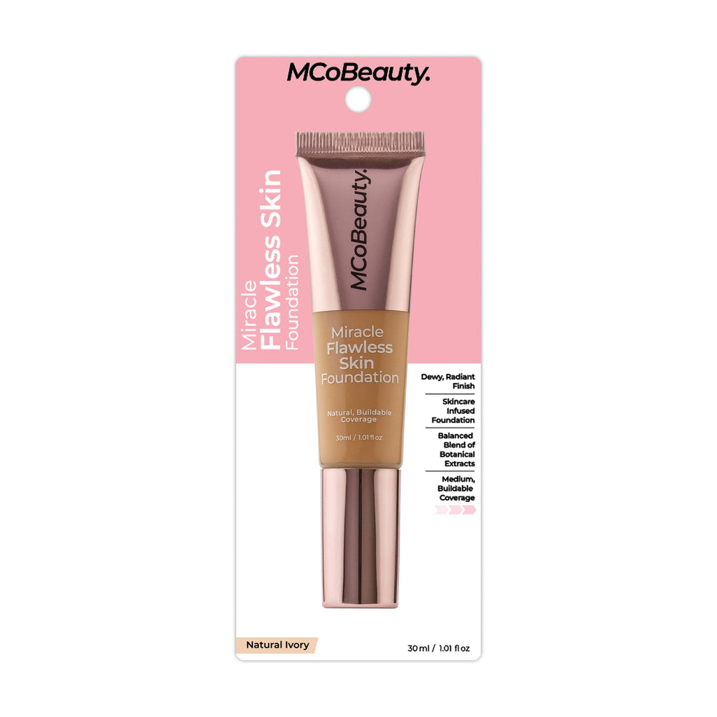 MCoBeauty Miracle Flawless Skin Foundation – Natural Ivory | Buildable Dewy Finish with Hyaluronic Acid