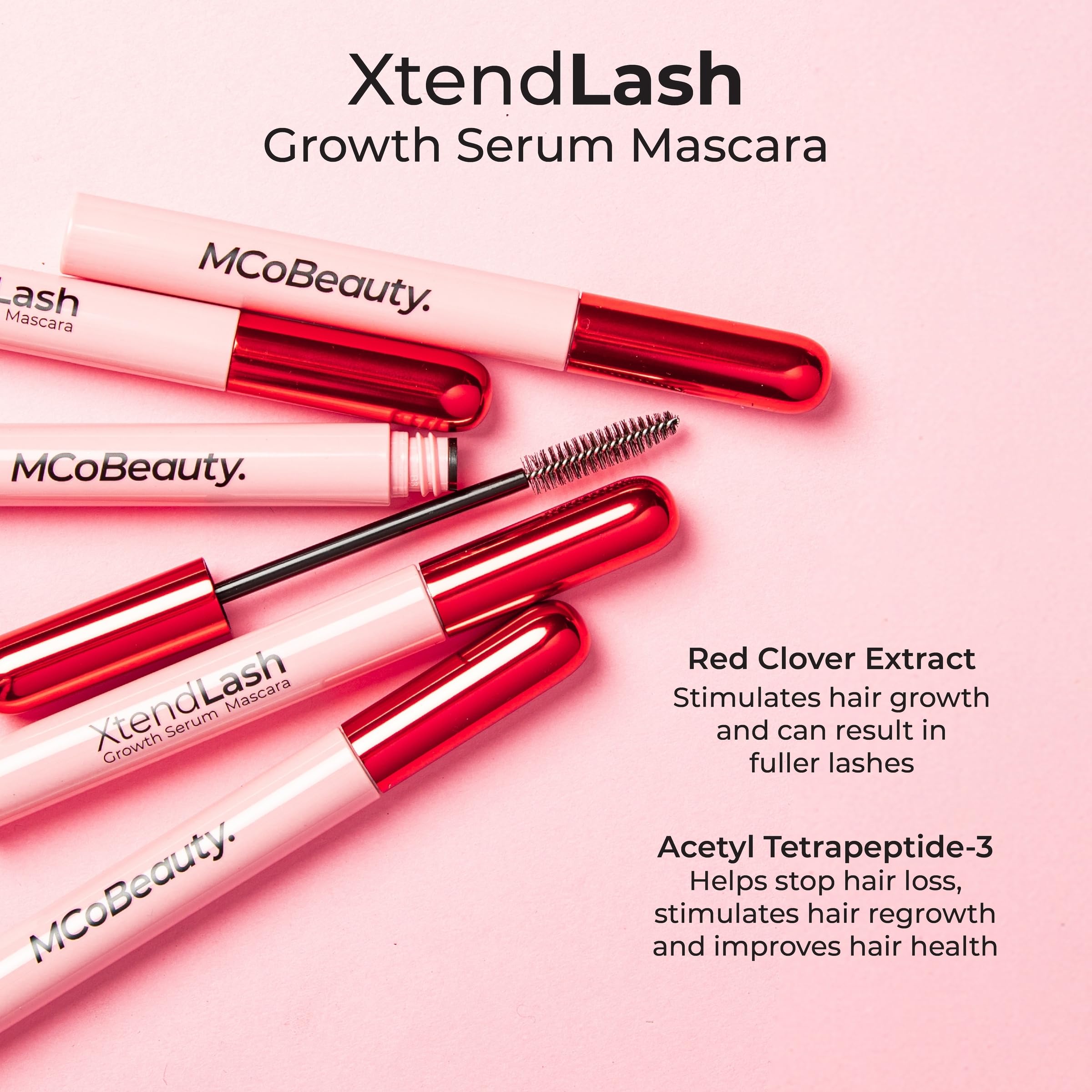 MCoBeauty XtendLash Booster Serum Mascara – Tubing Mascara with Red Clover Extract & Peptides