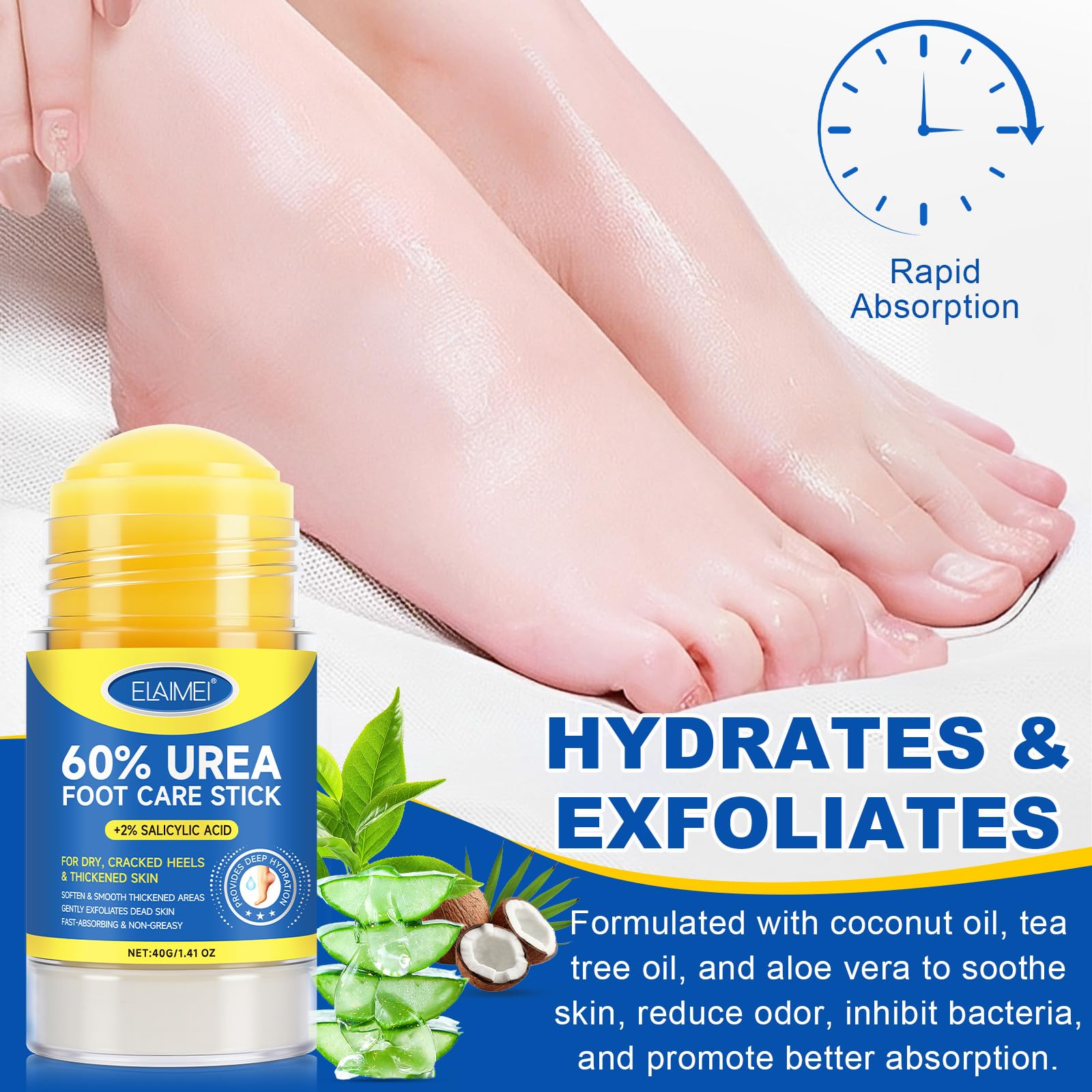 Mcukv Urea Cream Stick 60% + 2% Salicylic Acid – 2 Pack for Dry Heels, Callus Removal & Hydration