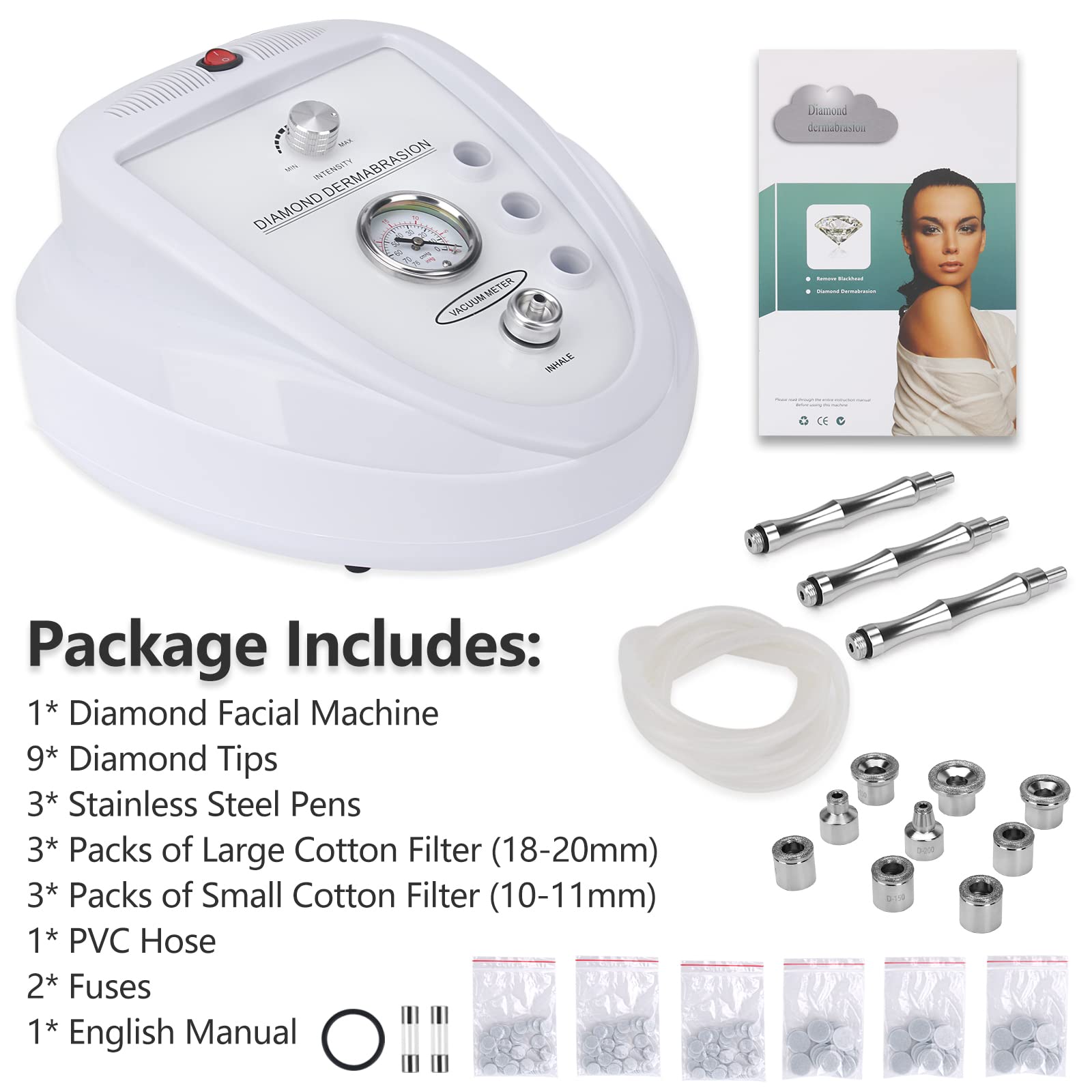 Mcwdoit Upgraded Diamond Microdermabrasion Machine – 65-68 cmHg Suction, Skin Rejuvenation, Lifting & Tightening