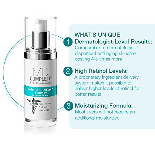 MD Complete Wrinkle & Radiance Remedy PLUS | Anti-Aging Skin Rejuvenation with Retinol, Vitamins C & E, Hyaluronic Acid | 1.0 fl oz