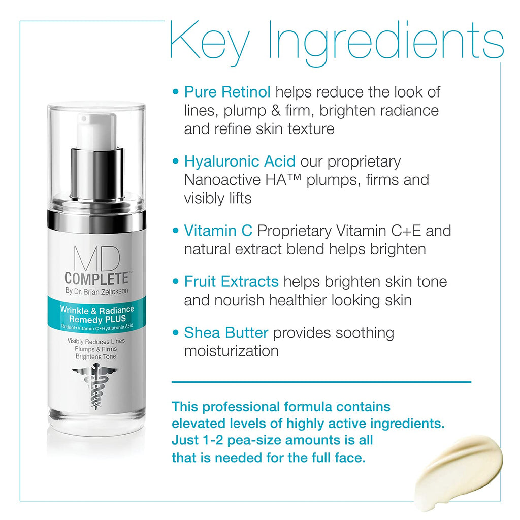 MD Complete Wrinkle Radiance Trio by Dr. Zelickson – Retinol, Vitamin C, Peptides & Hyaluronic Acid Skincare