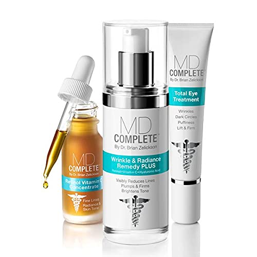 MD Complete Wrinkle Radiance Trio by Dr. Zelickson – Retinol, Vitamin C, Peptides & Hyaluronic Acid Skincare