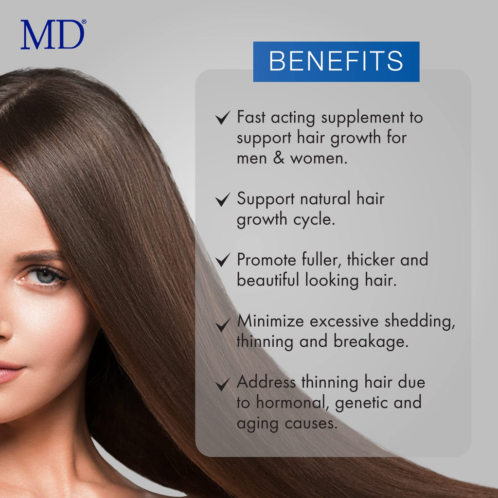 MD Nutri Hair Growth Supplement with Biotin (30 capsules) | Supports Fuller, Thicker-Looking Hair | Drug-Free Formula