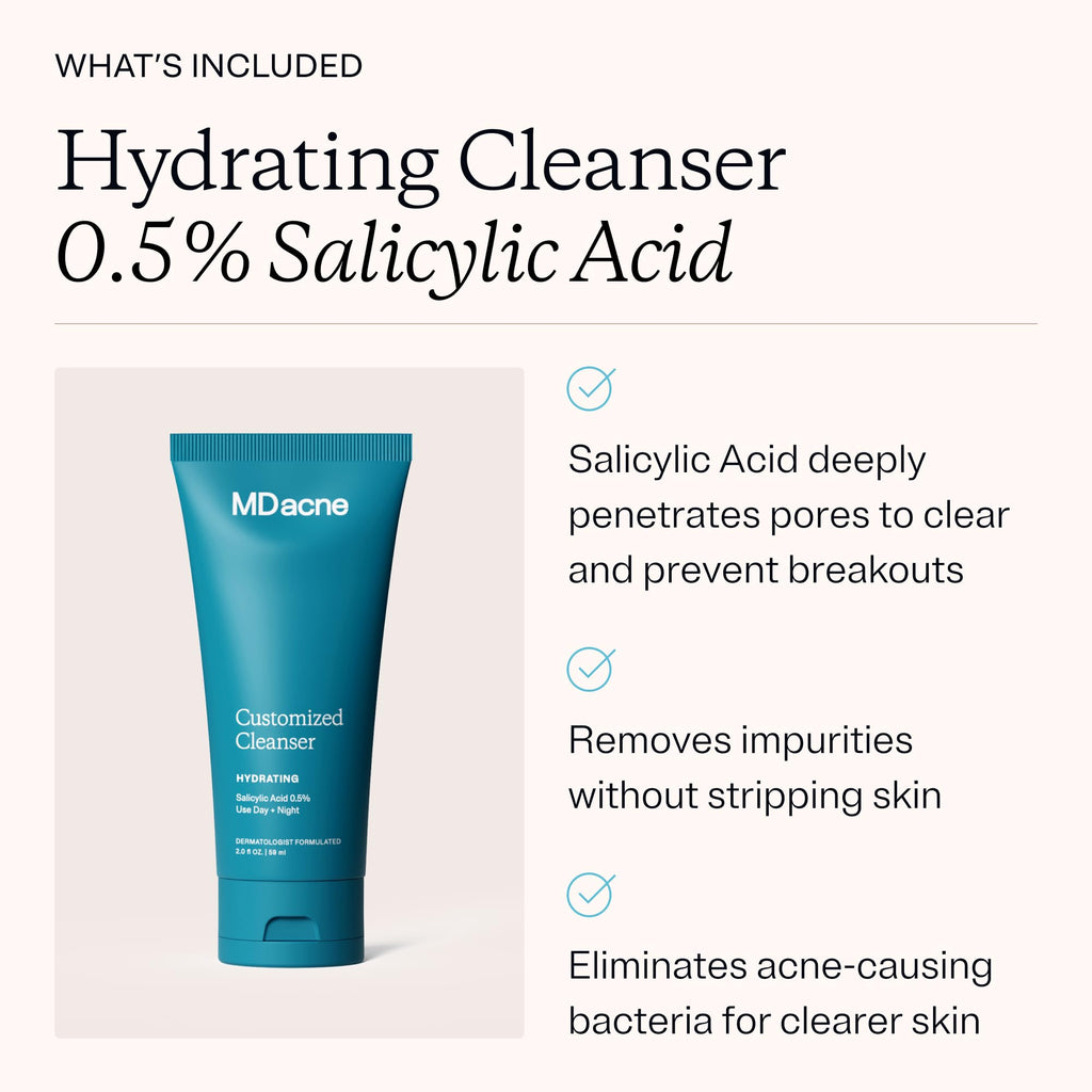 MDacne 3 Step Acne Treatment Kit – Benzoyl Peroxide 2.5%, Salicylic Cleanser, Niacinamide Moisturizer