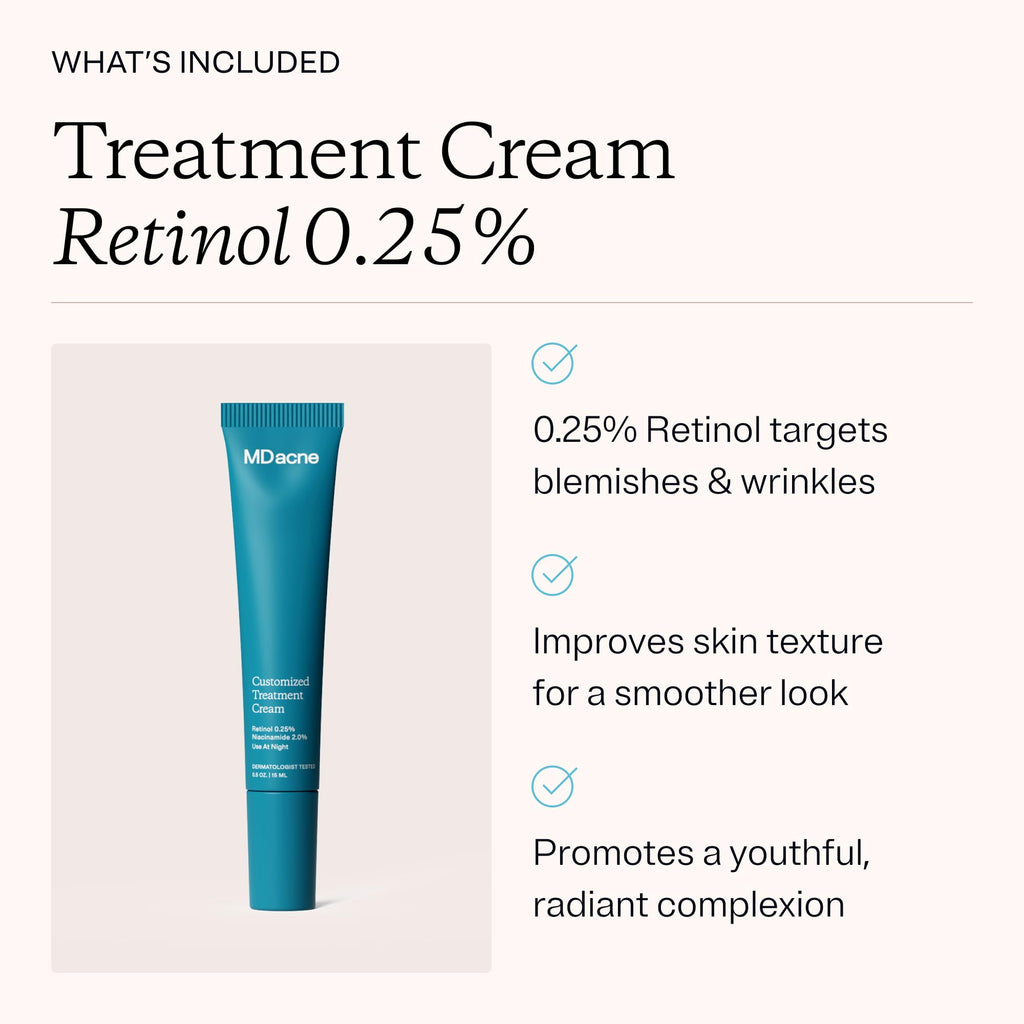 MDacne 3 Step Retinol Acne Kit — 0.25% Retinol, Salicylic Cleanser & Niacinamide Moisturizer