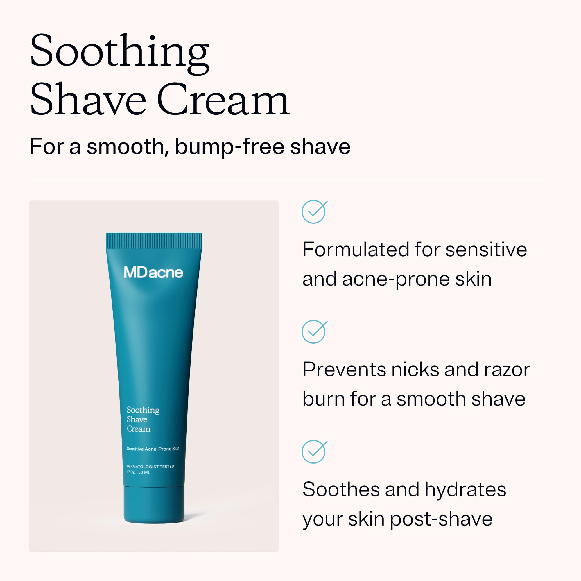 MDacne Shaving Cream for Acne-Prone Skin – Soothing, Oil-Free, Razor Burn & Bump Prevention | Vegan