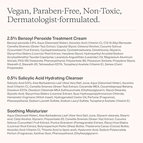MDacne 3 Step Acne Treatment Kit – Benzoyl Peroxide 2.5%, Salicylic Cleanser, Niacinamide Moisturizer