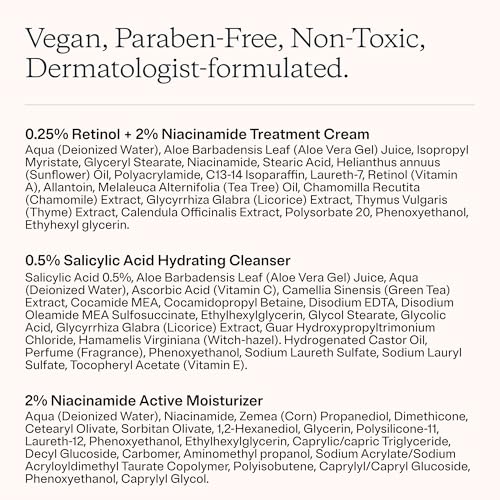MDacne 3 Step Retinol Acne Kit — 0.25% Retinol, Salicylic Cleanser & Niacinamide Moisturizer