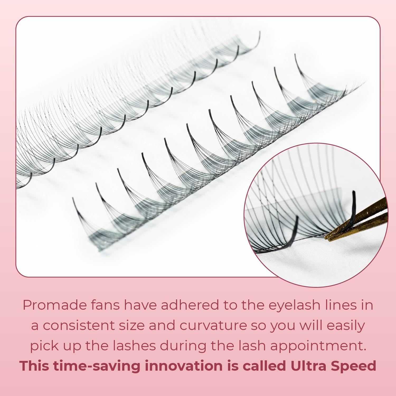 MDC LASHES Promade Fans 1000: Ultra Speed 5D-20D Premade Lash Extensions, C/CC/D Curl, 10–18mm