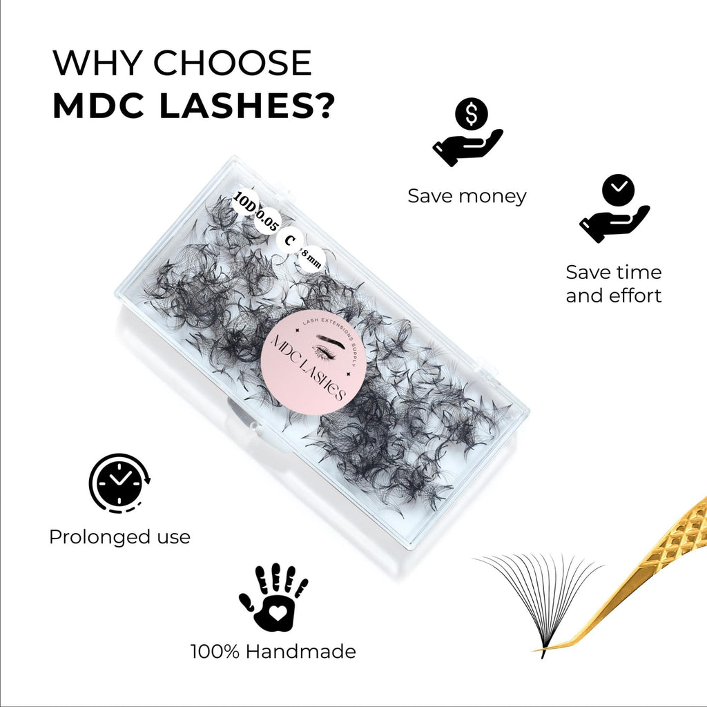 MDC LASHES 500 Premade Lash Fans | 5D, 8-18mm, C/CC/D Curl, 0.5-0.7mm