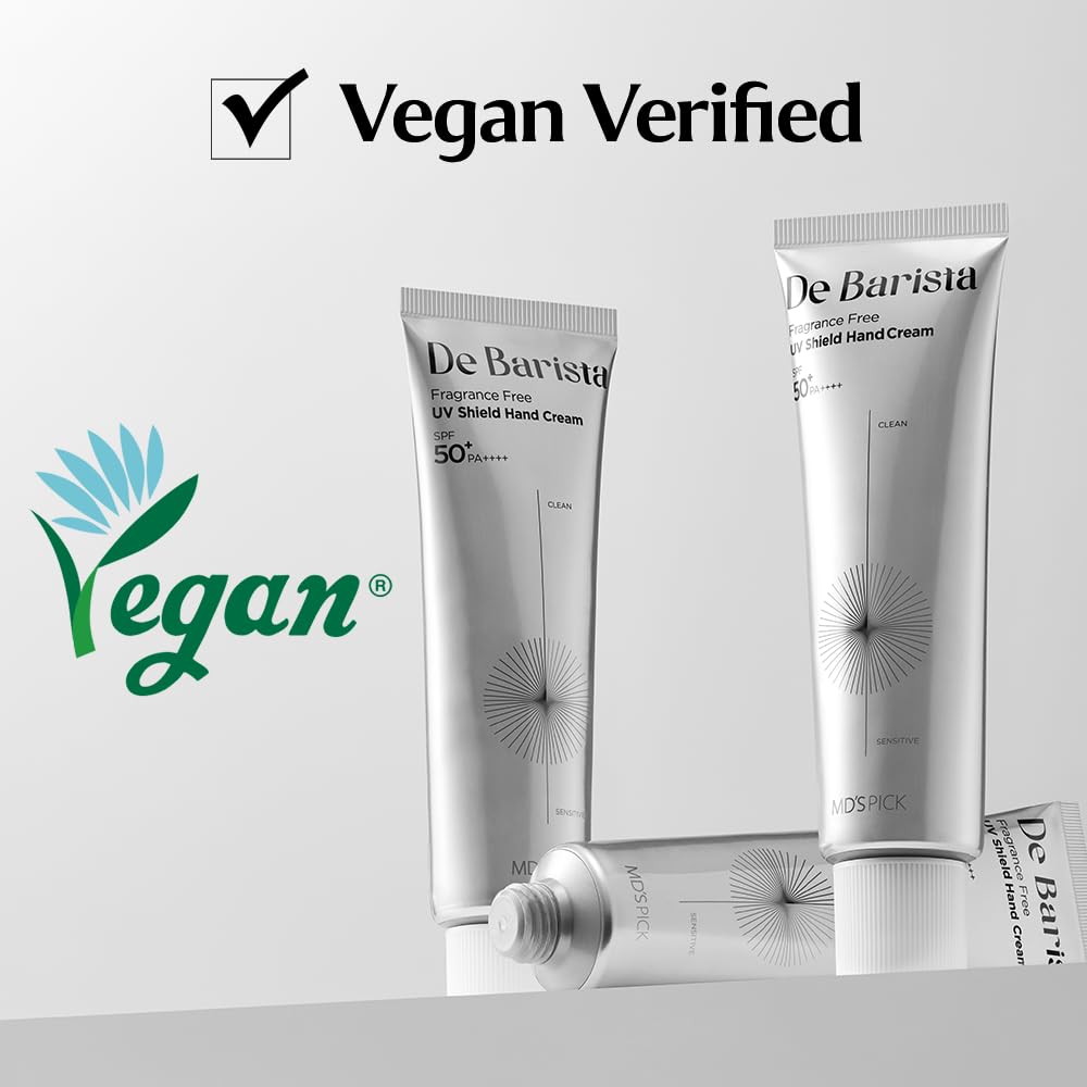 MD'S PICK De Barista Sun Shield Hand Cream SPF50+/PA++++ 50g – Fragrance-Free, Vegan, Lightweight
