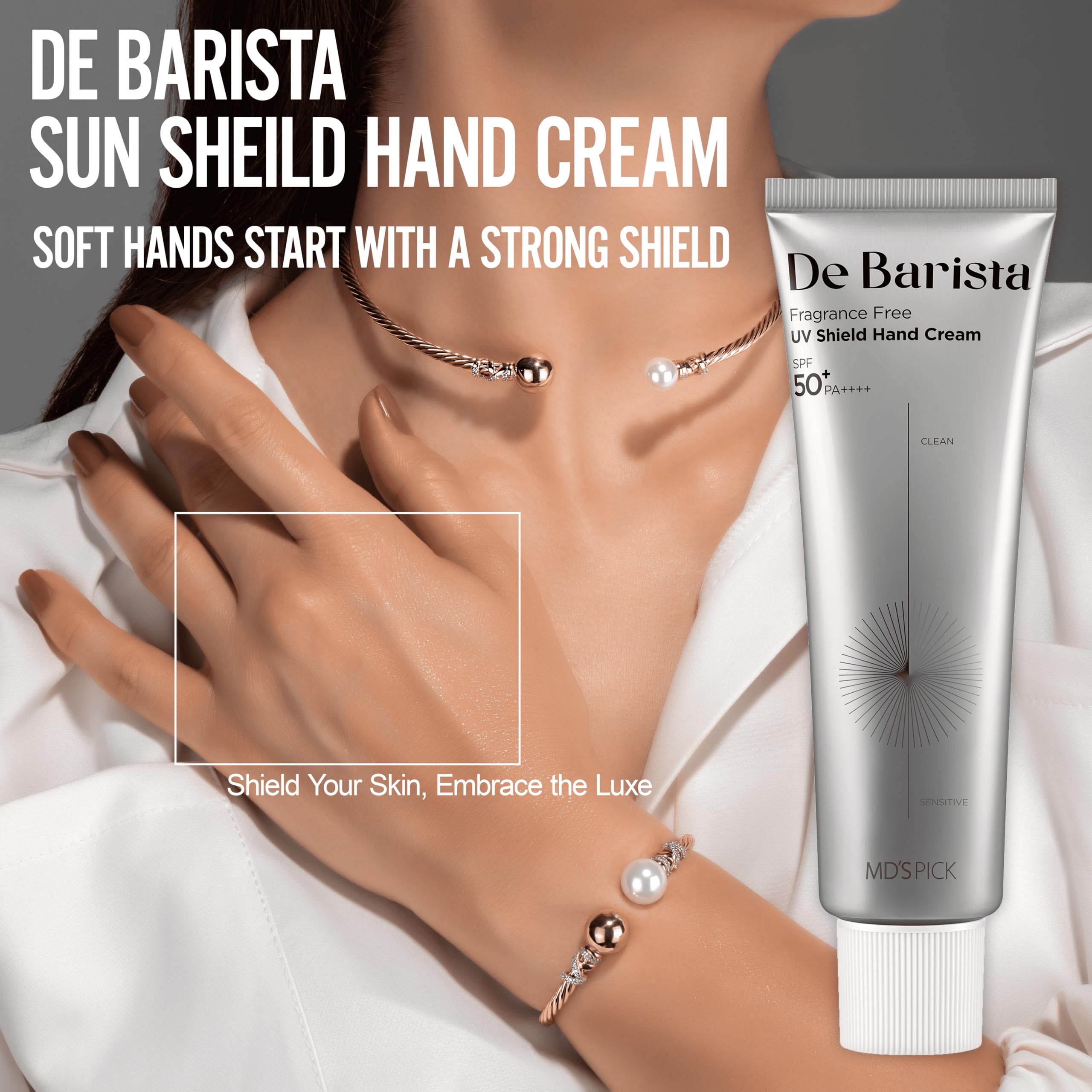 MD'S PICK De Barista Sun Shield Hand Cream SPF50+/PA++++ 50g – Fragrance-Free, Vegan, Lightweight
