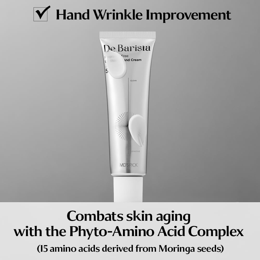 MD'S PICK De Barista Sun Shield Hand Cream SPF50+/PA++++ 50g – Fragrance-Free, Vegan, Lightweight
