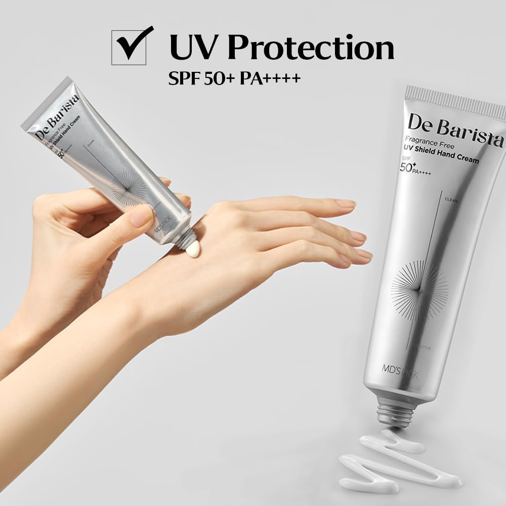 MD'S PICK De Barista Sun Shield Hand Cream SPF50+/PA++++ 50g – Fragrance-Free, Vegan, Lightweight