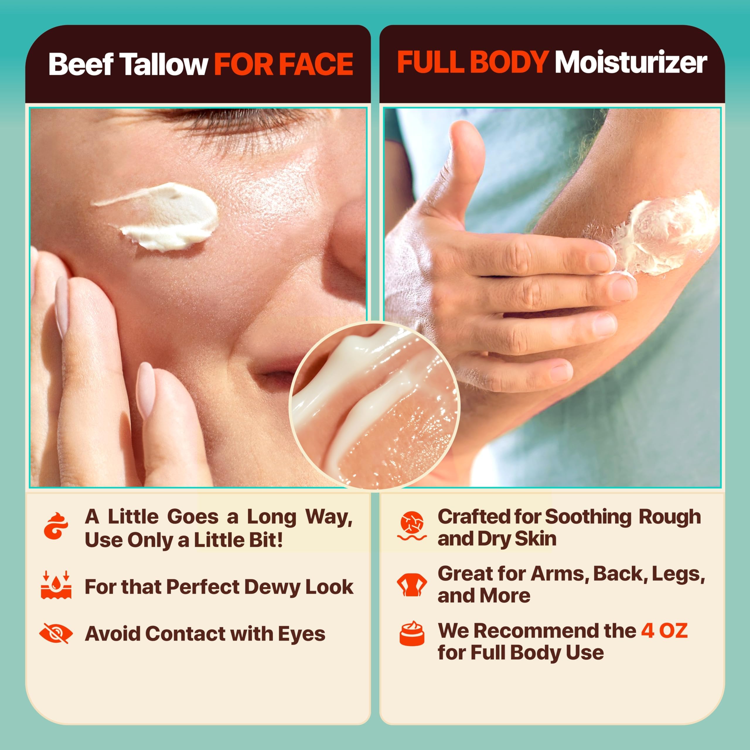 Meadow Bliss Beef Tallow for Skin – Whipped Moisturizer with Manuka Honey & Jojoba Oil | Citrus Breeze, 4 oz