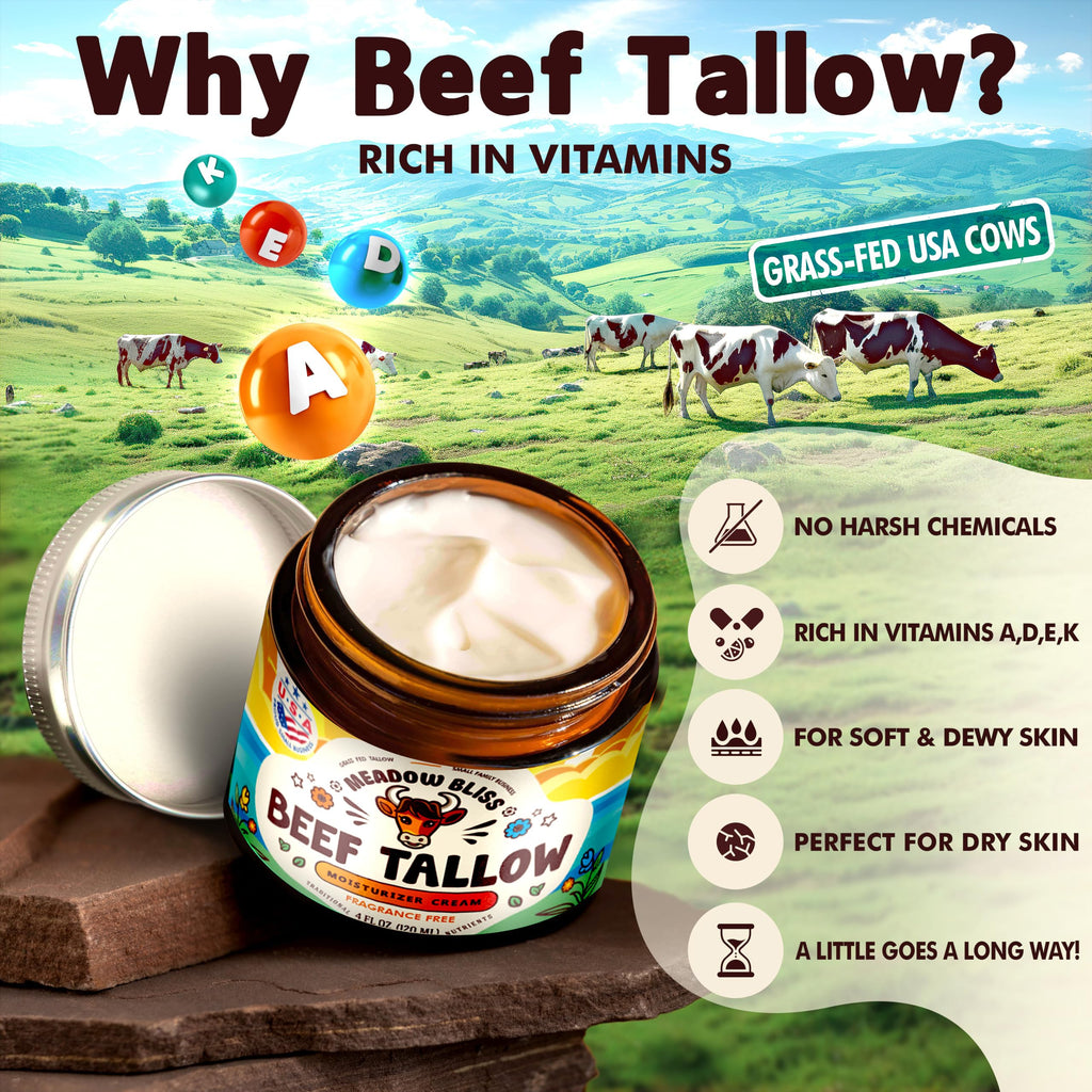 Meadow Bliss Beef Tallow for Skin – Whipped Moisturizer with Manuka Honey & Jojoba Oil | Citrus Breeze, 4 oz