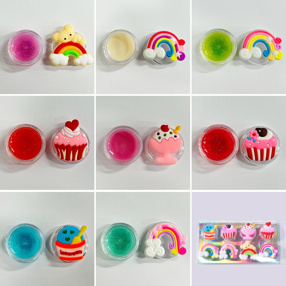 Mebtmel 8PCS Cute Lip Gloss for Girls – Cupcake Design, 8 Flavors