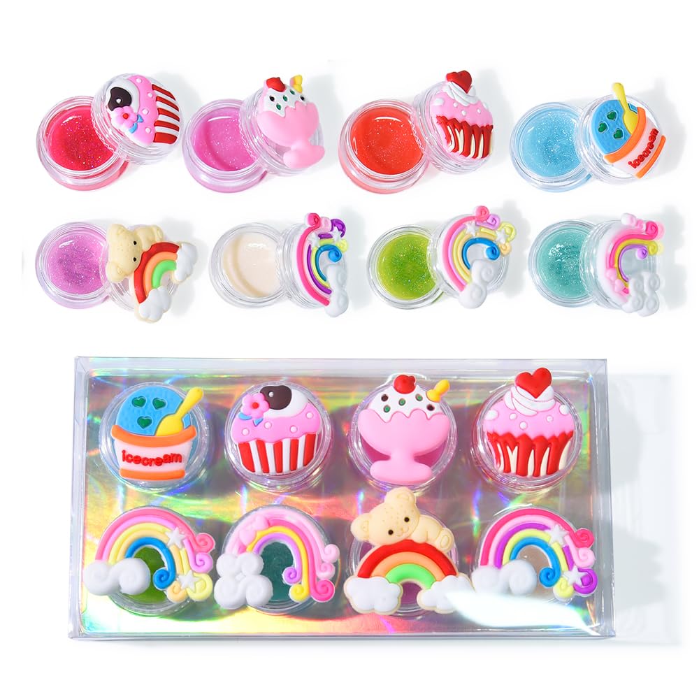 Mebtmel 8PCS Cute Lip Gloss for Girls – Cupcake Design, 8 Flavors