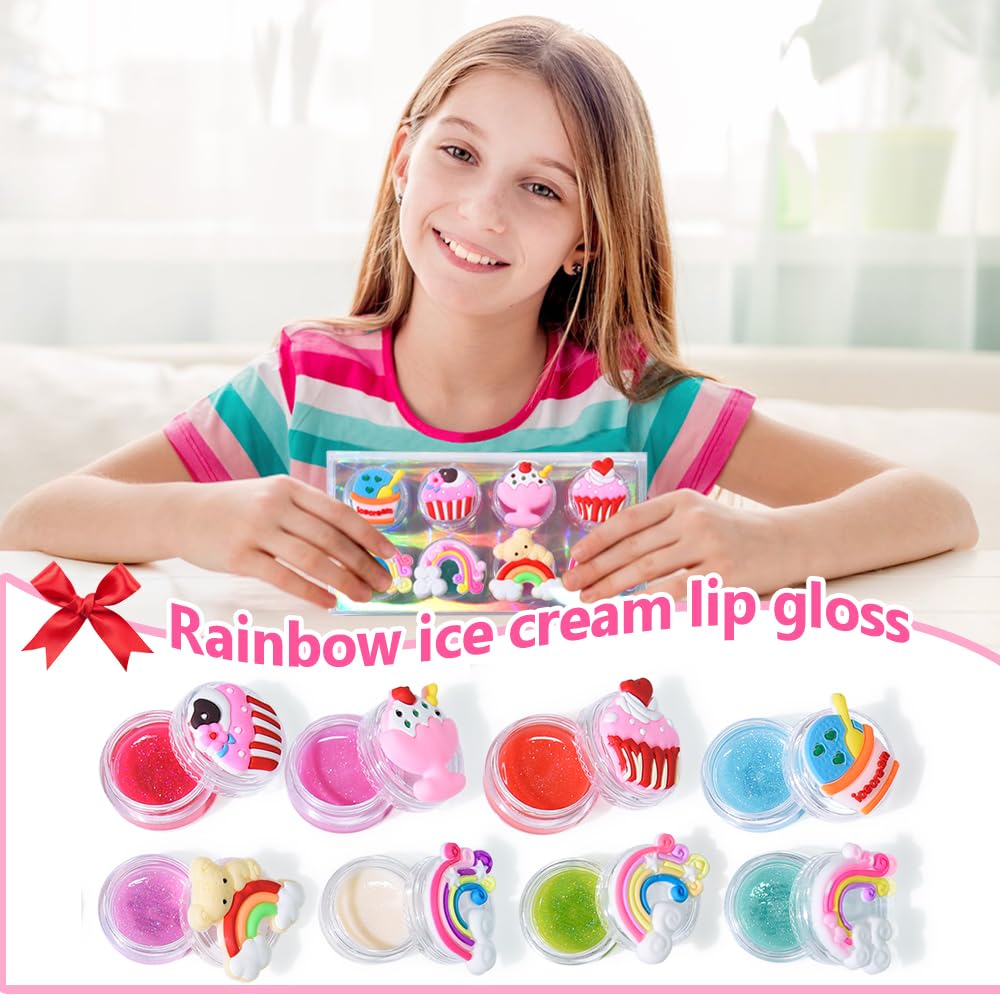 Mebtmel 8PCS Cute Lip Gloss for Girls – Cupcake Design, 8 Flavors