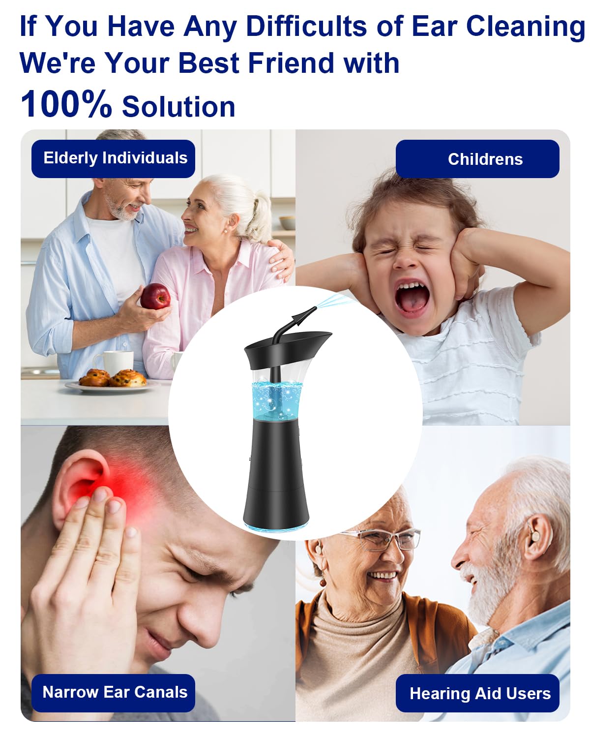 Mecmic Upgraded Electric Ear Cleaner | 4 Modes, Temp Sensor, IPX7, 6 Nozzles