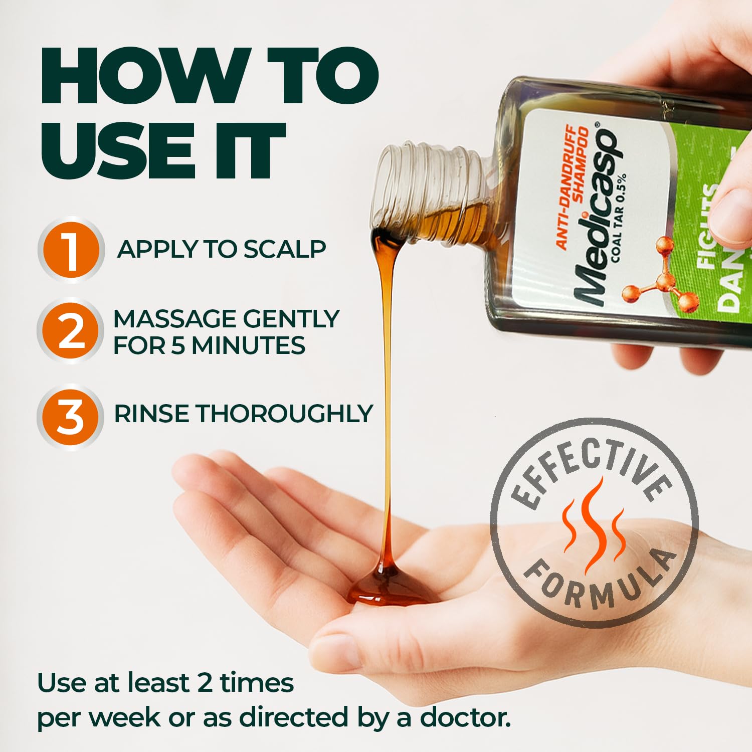 Medicasp Coal Tar Anti-Dandruff Shampoo - Starts Working from First Wash - 6 oz (3 Pack)