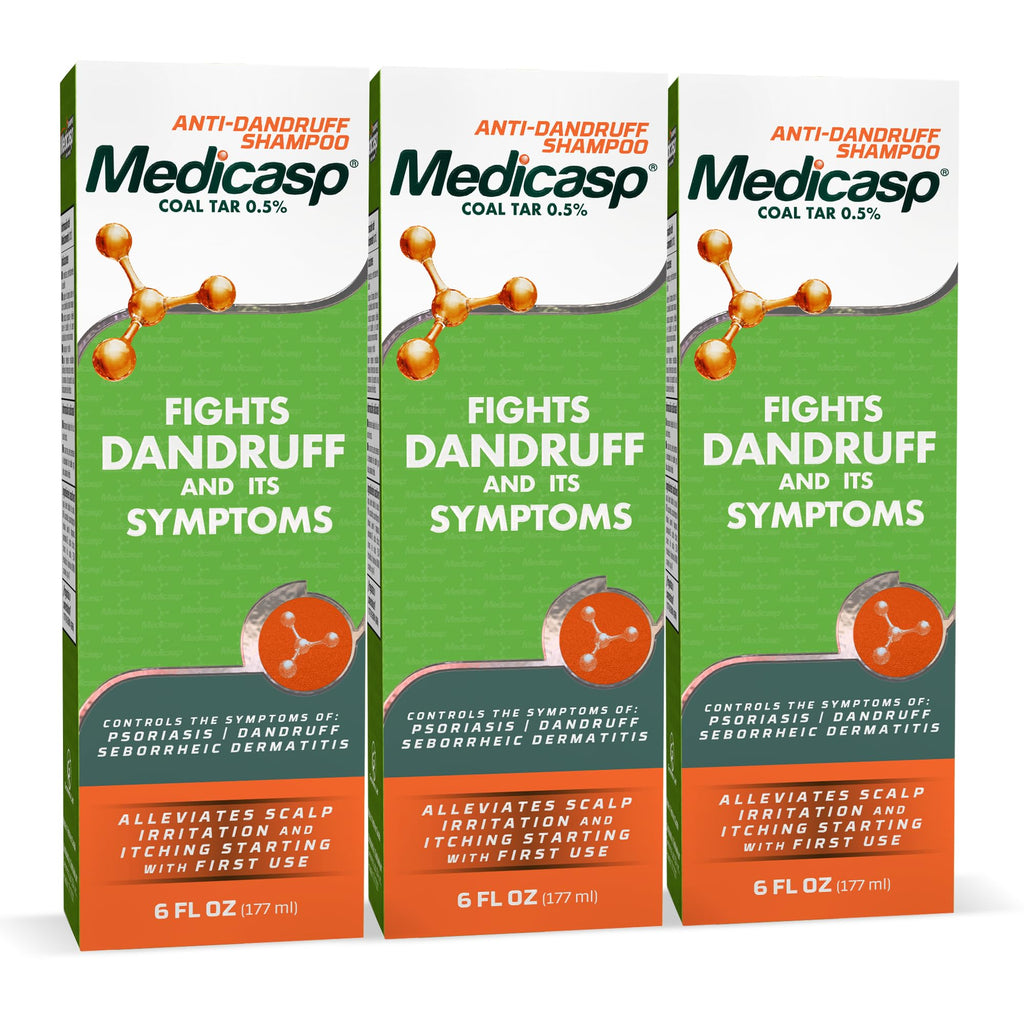 Medicasp Coal Tar Anti-Dandruff Shampoo - Starts Working from First Wash - 6 oz (3 Pack)