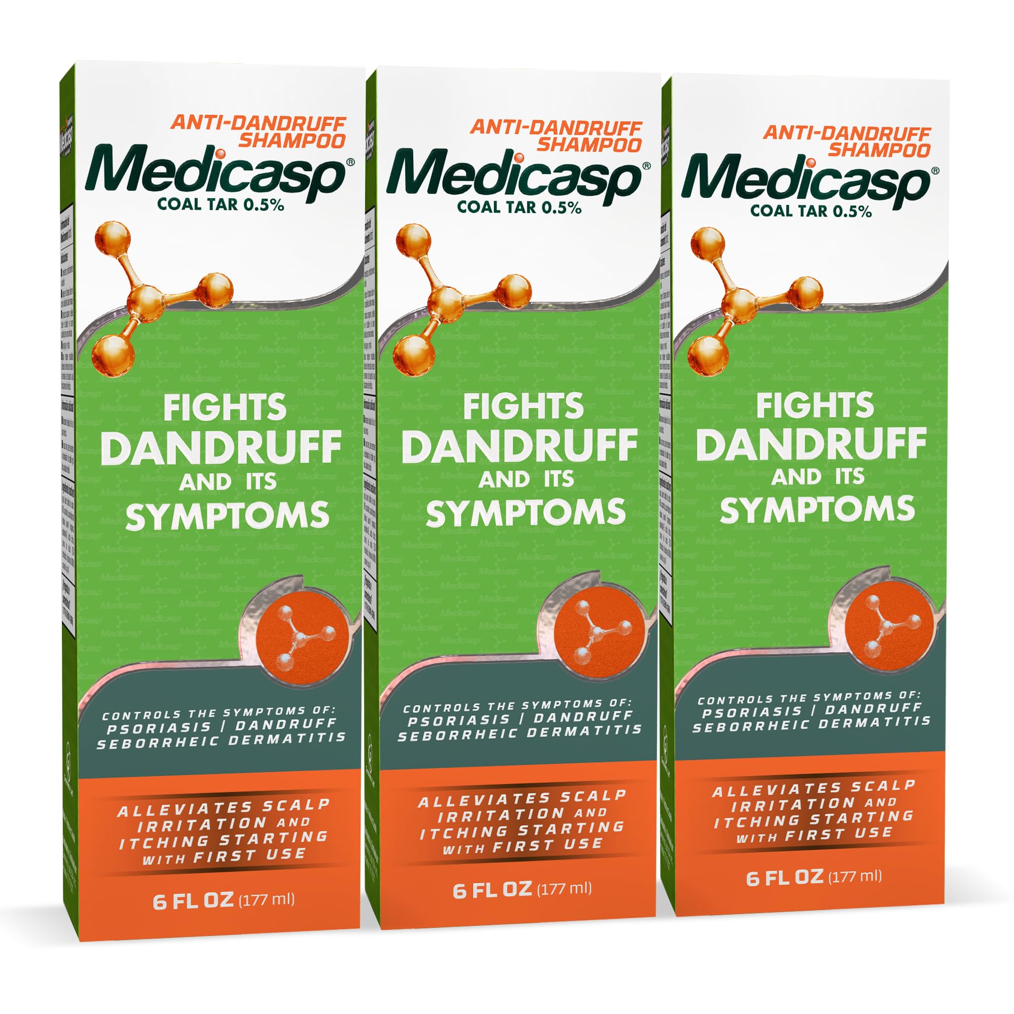 Medicasp Coal Tar Anti-Dandruff Shampoo - Starts Working from First Wash - 6 oz (3 Pack)