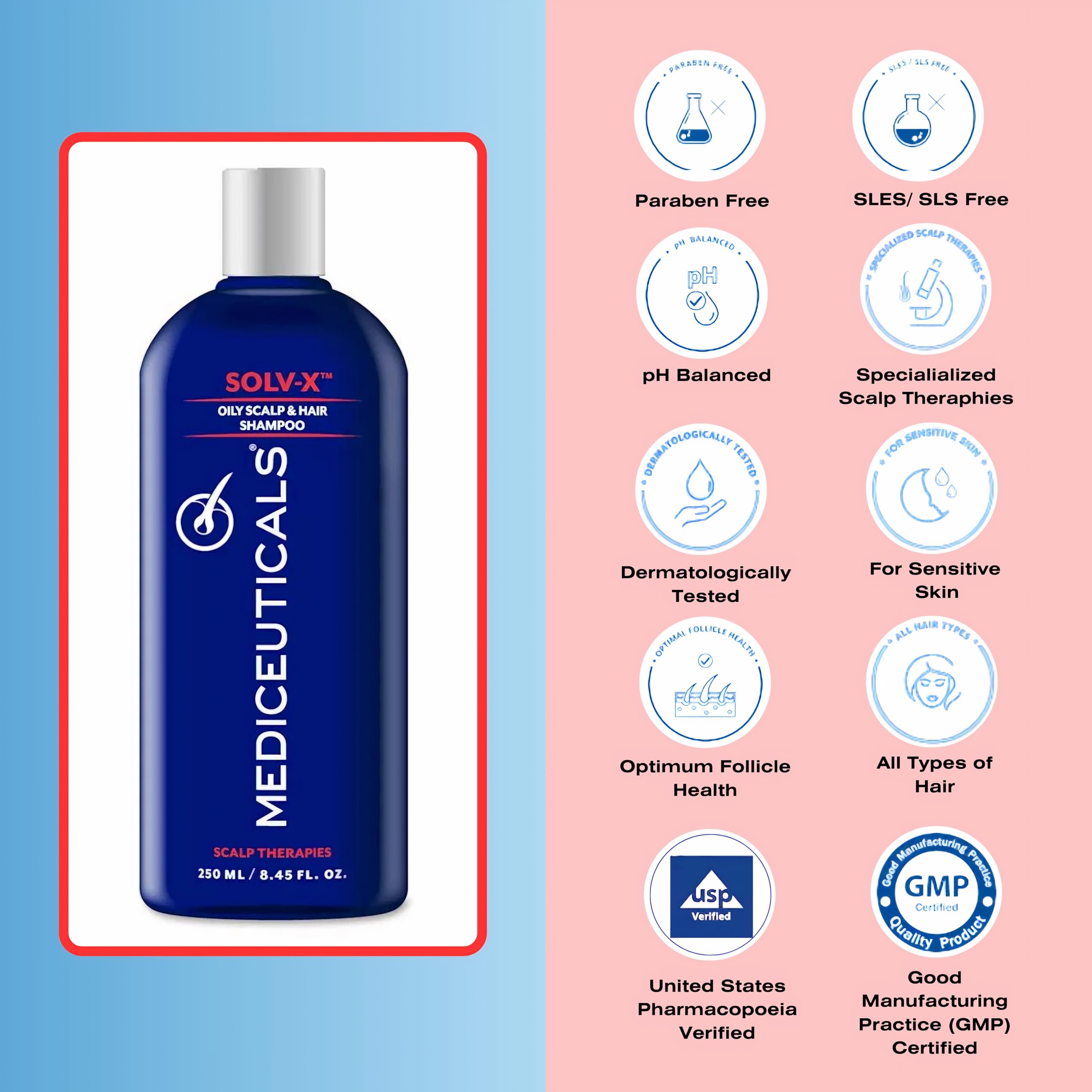 Mediceuticals Solv-X Shampoo – Oily Hair & Scalp Care | Scalp Acne Support (8.45 oz / 250 ml)