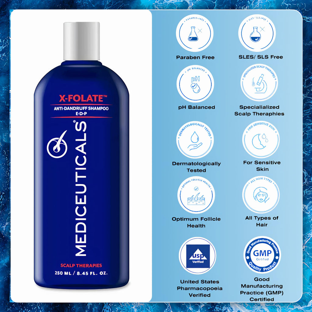 Mediceuticals X-Folate Shampoo – Anti-Dandruff Relief for All Hair Types, 8.45 oz