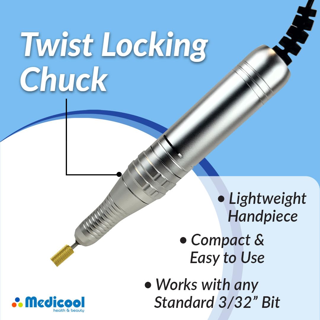 Medicool TurboFile II Electric Nail File – White, 30,000 RPM, Quiet, Locking Chuck
